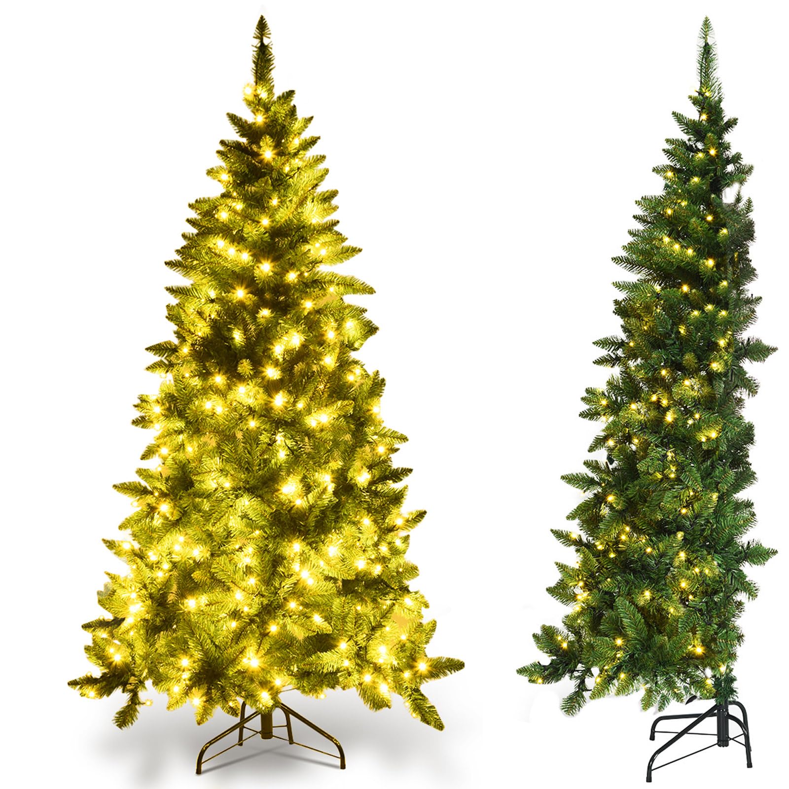 COSTWAY 6ft Half Christmas Tree, Pre-lit Artificial Xmas Tree with